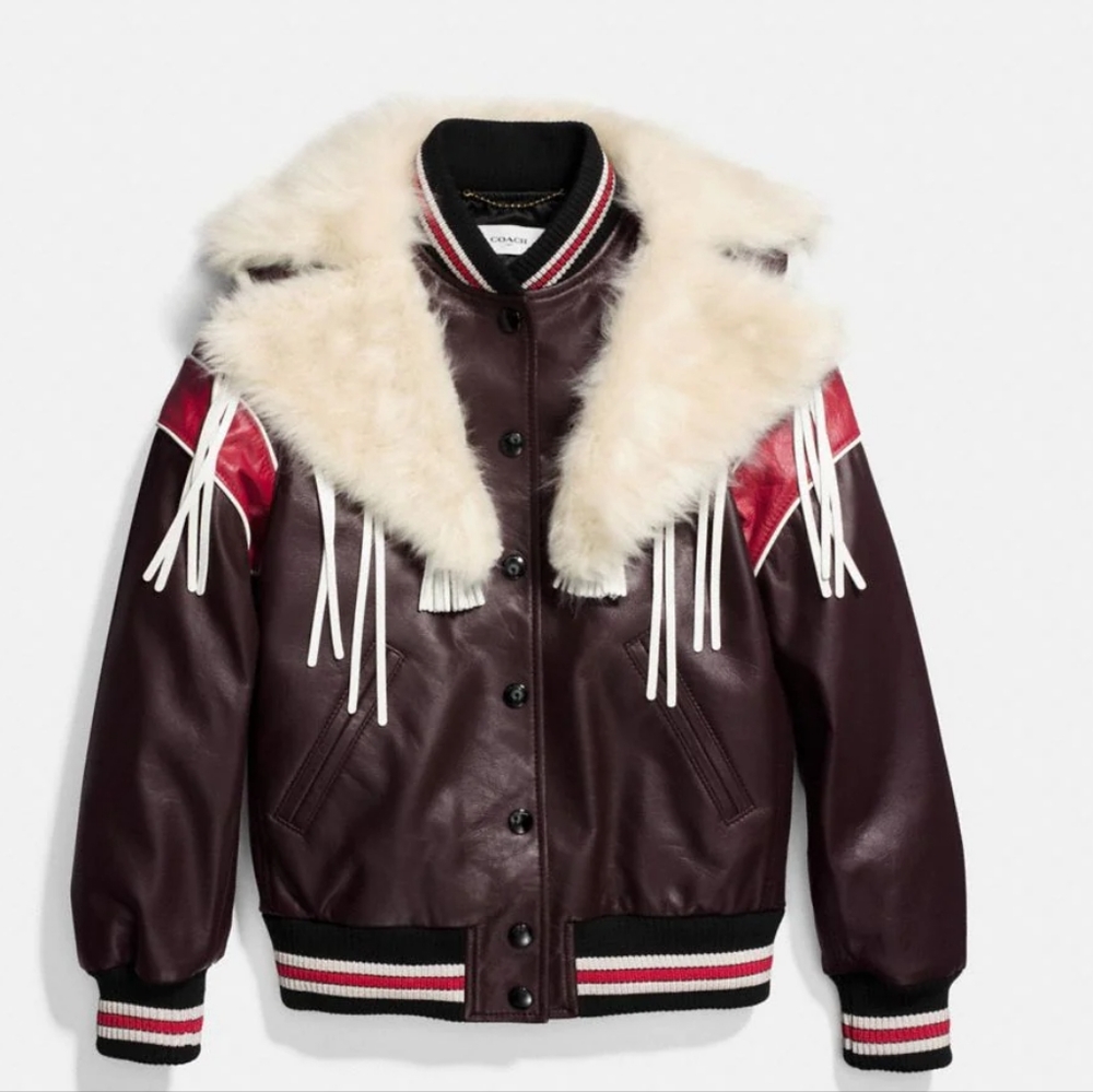 NWT Coach Dream Catcher Varsity Jacket In Dark Brown